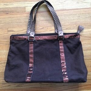 Apt.9 Bronze Sequin Lined N Weave Strap Canvas Bag